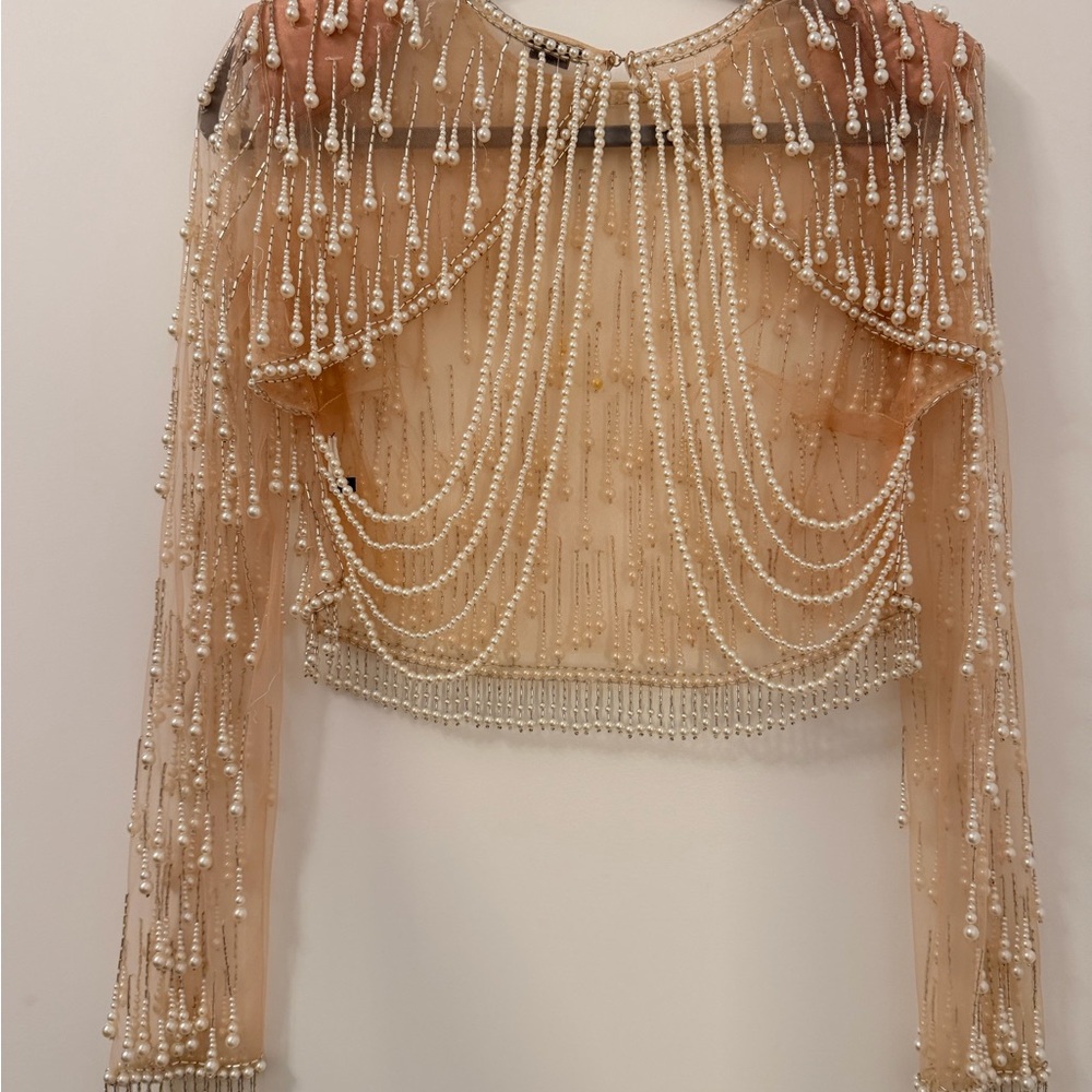Elegant Pearl Embellished Crop Top Elisabetta Franchi - Picture 3 of 4